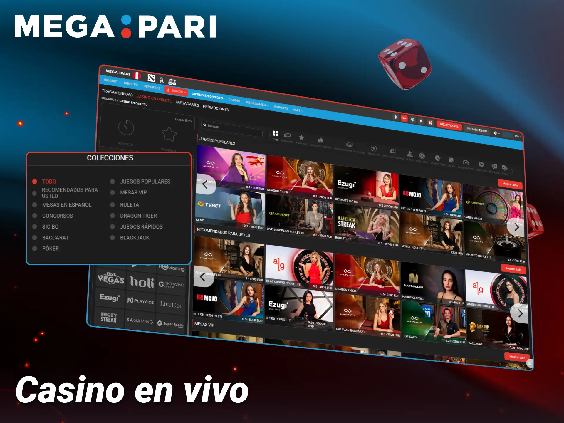 Juega en mesas con crupieres reales en el casino Megapari.