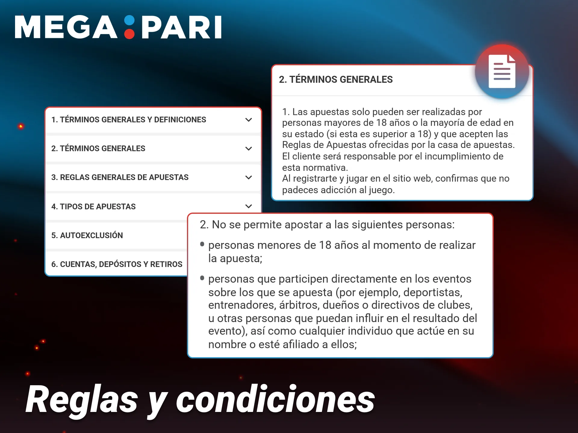 Lee los términos y condiciones de uso para jugar en Megapari.
