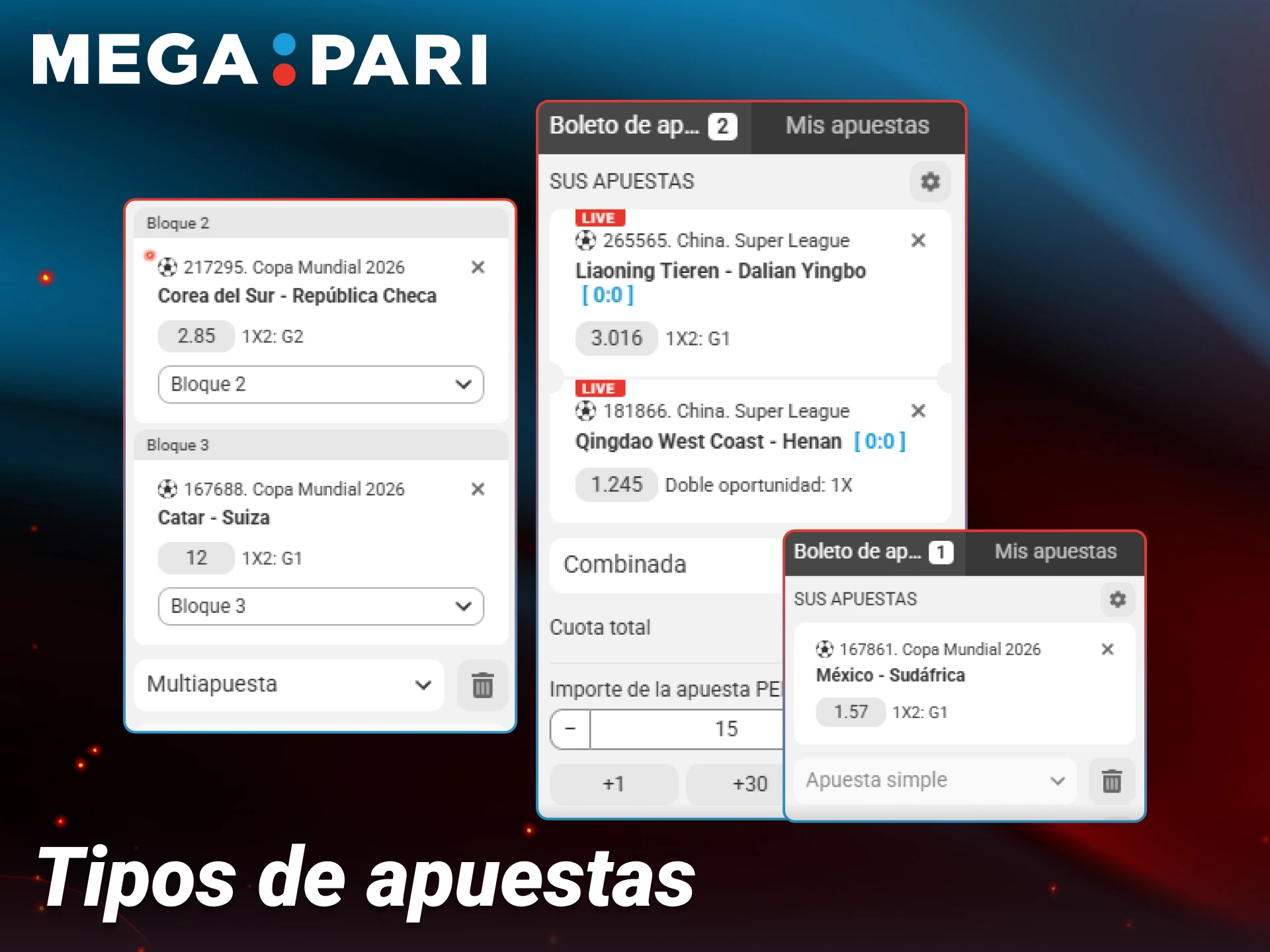 Elige entre apuestas simples o combinadas para ganar en Megapari.